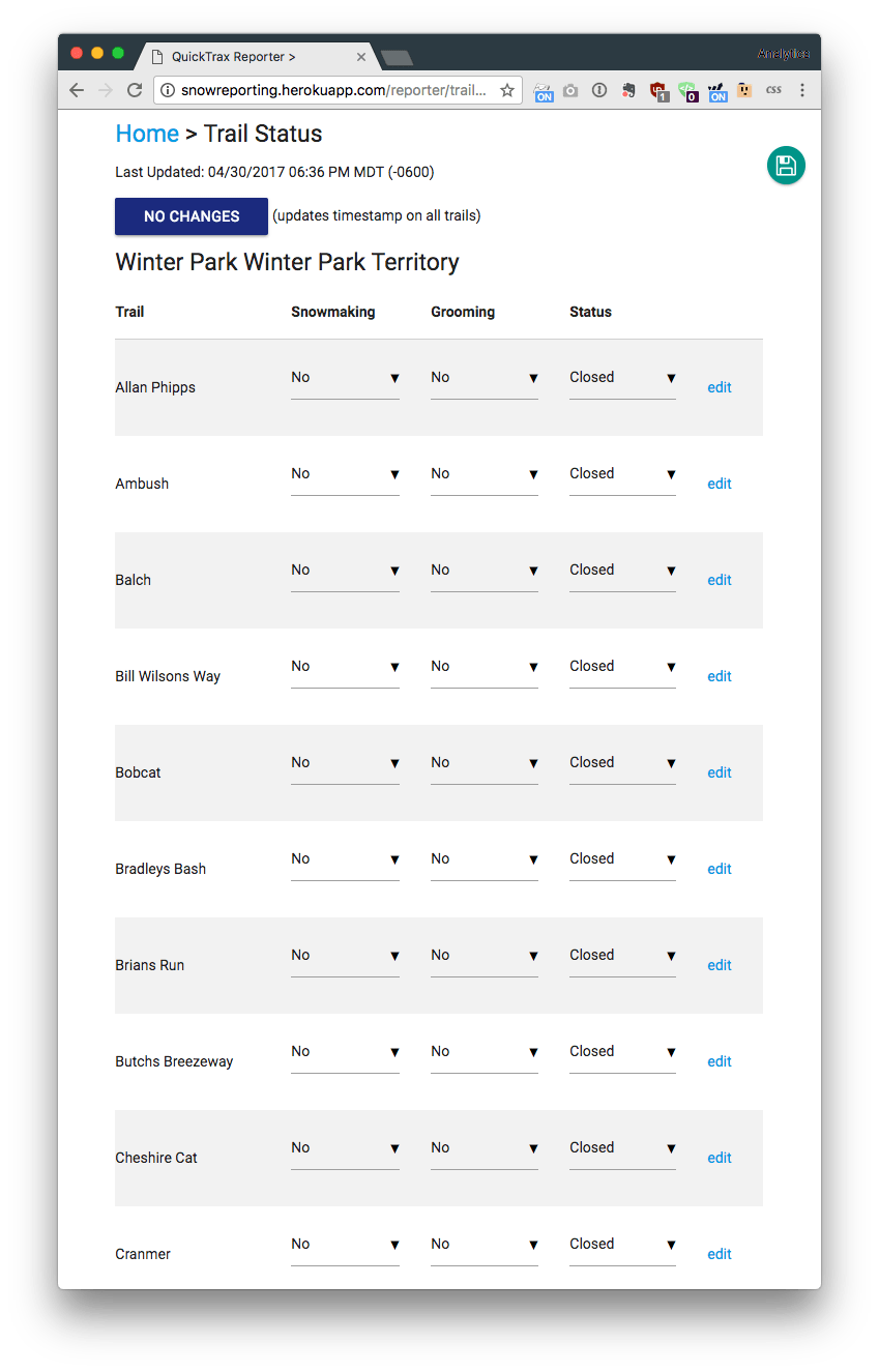 Winter Parks Trail Reporting in Tablet view